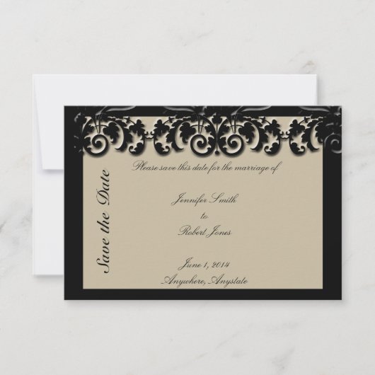 Black Cream Floral reliëf bruiloft Save the Date (Voorkant)