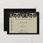 Black Cream Floral reliëf bruiloft Save the Date (Voorkant / Achterkant)