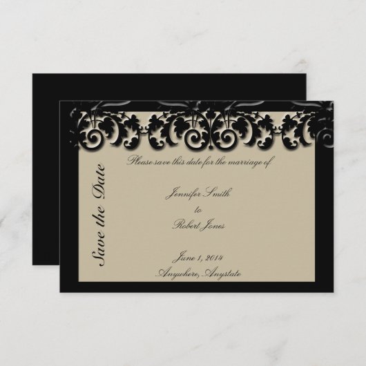 Black Cream Floral reliëf bruiloft Save the Date (Voorkant / Achterkant)