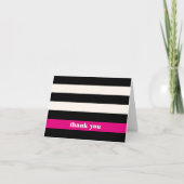 Black, Cream & Fuchsia Stripe Hartelijk dank Bedankkaart (Voorkant)