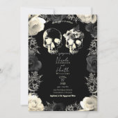 Black Cream Grey Skeleton Skull Engagement Party Kaart (Voorkant)