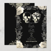 Black Cream Grey Skeleton Skull Engagement Party Kaart (Voorkant / Achterkant)