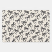 Black Cream Hearts Flowers Bows Birthday Inpakpapier Vel (Voorkant 3)