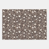 Black Cream Hearts Flowers Bows Birthday Inpakpapier Vel (Voorkant 2)