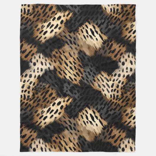 Black Cream Leopard Animal abstract Fleece Deken (Voorkant)