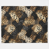 Black Cream Leopard Animal abstract Fleece Deken (Voorkant (Horizontaal))
