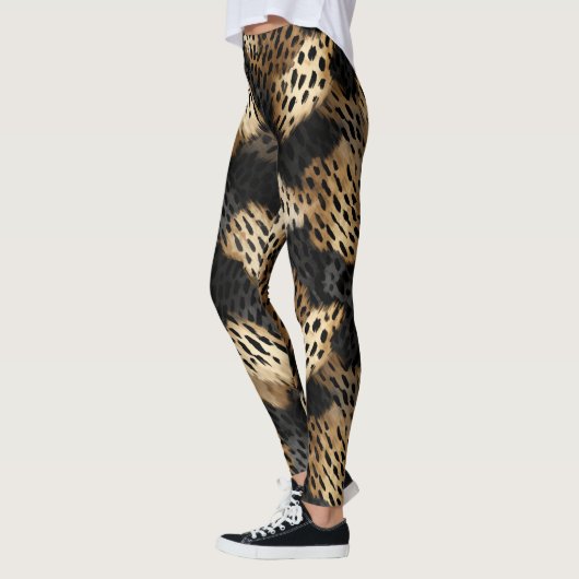 Black Cream Leopard Animal abstract Leggings (Links)