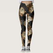 Black Cream Leopard Animal abstract Leggings (Voorkant)