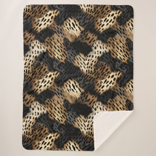 Black Cream Leopard Animal abstract Sherpa Deken (Voorkant)
