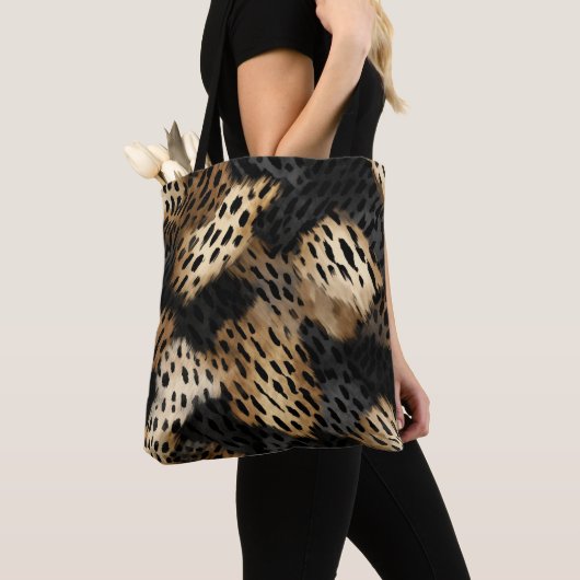 Black Cream Leopard Animal abstract Tote Bag (Dichtbij)