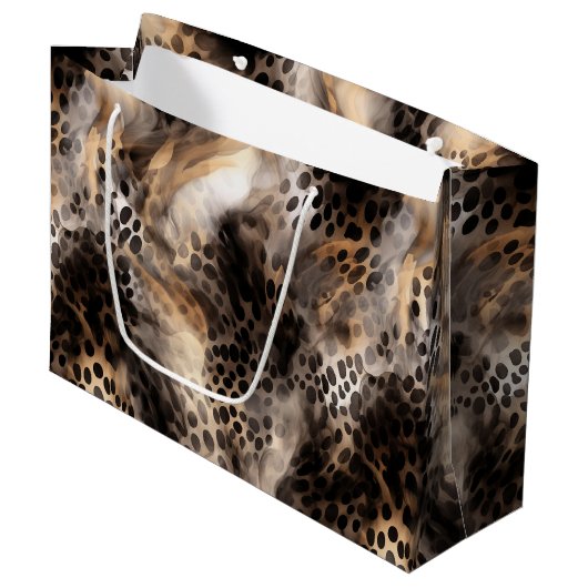 Black Cream Leopard Animal Birthday Groot Cadeauzakje (Voorkant Gekanteld)