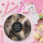 Black Cream Leopard Animal Birthday Papieren Bordje (Feest)