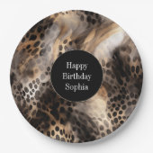 Black Cream Leopard Animal Birthday Papieren Bordje (Voorkant)