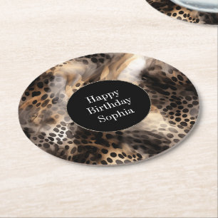 Black Cream Leopard Animal Birthday Ronde Kartonnen Onderzetter