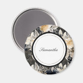 Black Cream Leopard Animal Floral Magneet (Voorkant / Achterkant)