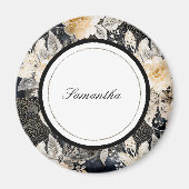 Black Cream Leopard Animal Floral Magneet (Voorkant)