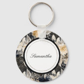 Black Cream Leopard Animal Floral Sleutelhanger (Voorkant)
