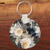 Black Cream Leopard Animal Floral Sleutelhanger (Achterkant)