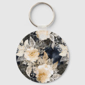 Black Cream Leopard Animal Floral Sleutelhanger (Achterkant)