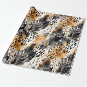 Black Cream Leopard Animal Floral Vrijgezellenfees Cadeaupapier (Uitgerold)