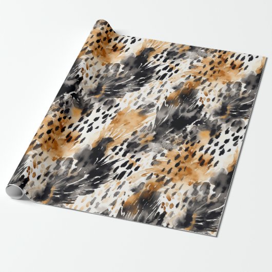 Black Cream Leopard Animal Floral Vrijgezellenfees Cadeaupapier (Uitgerold)