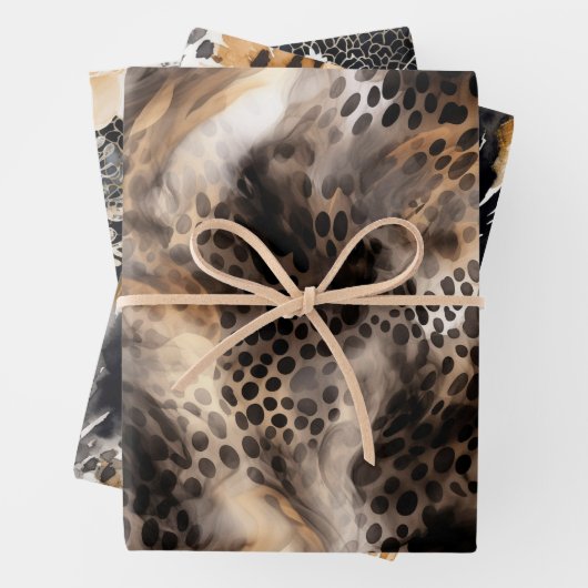 Black Cream Leopard Animal Floral Vrijgezellenfees Inpakpapier Vel (In situ)
