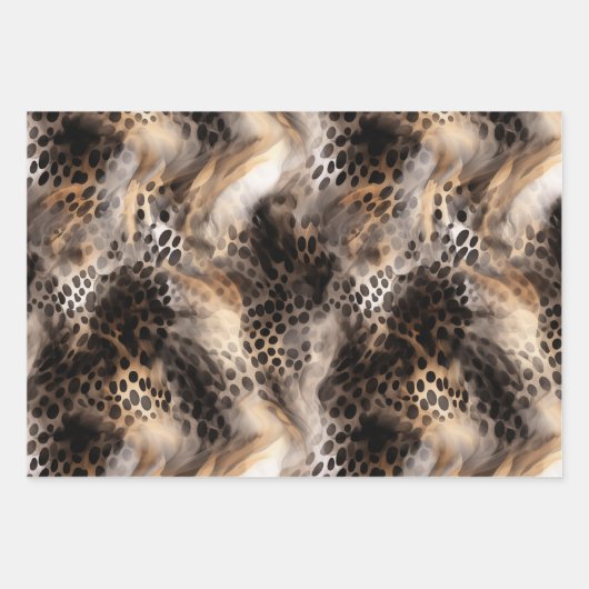 Black Cream Leopard Animal Floral Vrijgezellenfees Inpakpapier Vel (Voorkant)