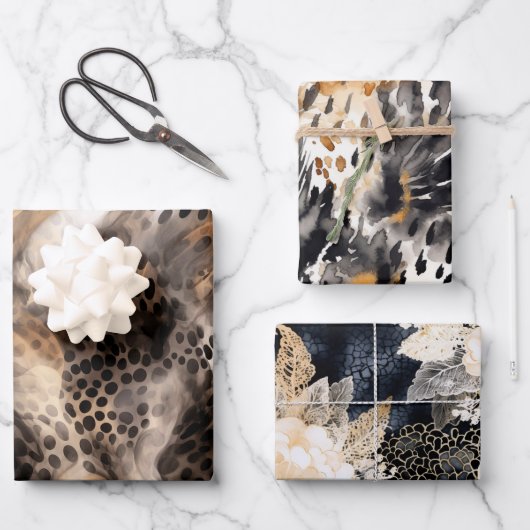 Black Cream Leopard Animal Floral Vrijgezellenfees Inpakpapier Vel (Voorkant)