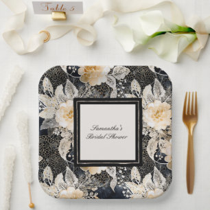 Black Cream Leopard Animal Floral Vrijgezellenfees Papieren Bordje