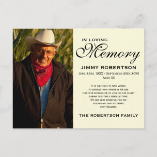 Black & Cream Memorial Family Acknowledding Briefkaart