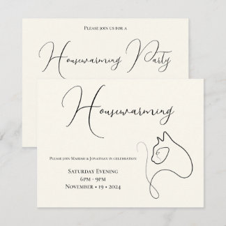 Black & Cream Minimalist Cat Lover Housewarming Kaart