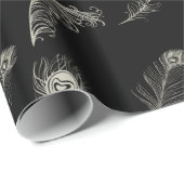 Black Cream Peacock Feathers Verjaardag Cadeaupapier (Rol Hoek)