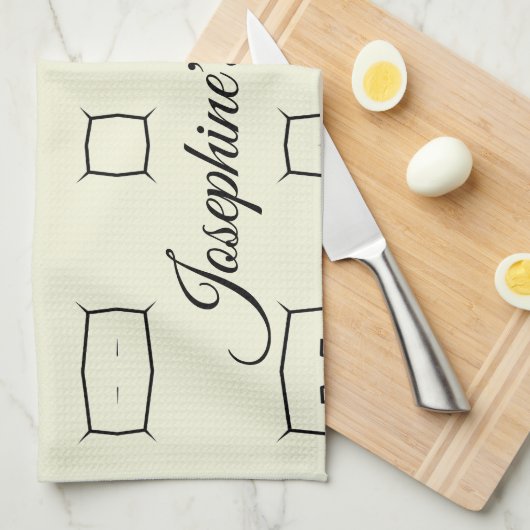 Black Cream Personalized Geometric Minimal Bedding Theedoek (Quarter Fold)