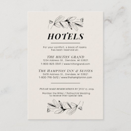  Black & Cream Retro Wedding Hotel Kaart (Voorkant)