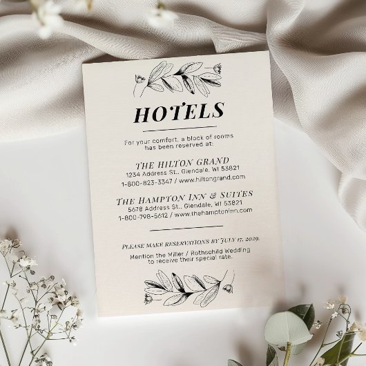 Black & Cream Retro Wedding Hotel Kaart