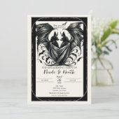Black Cream Silver Gothic Love Bats Verloving Kaart (Staand voorkant)