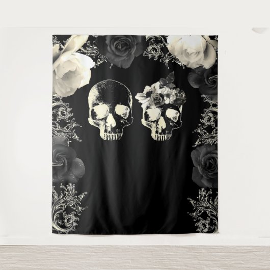 Black Cream Skeleton SkuLLS-fotografie achtergrond Wandkleed (Voorkant)