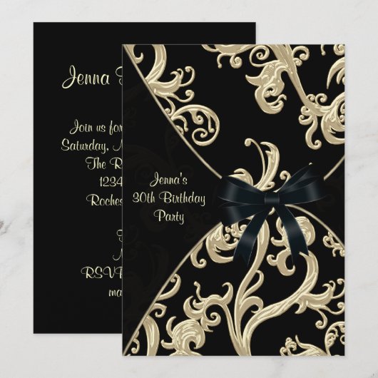 Black Cream Swirl 30e verjaardag Uitnodiging (Voorkant / Achterkant)