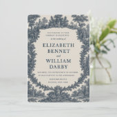 Black & Cream Toile Wedding Invitation – Old World Kaart (Staand voorkant)
