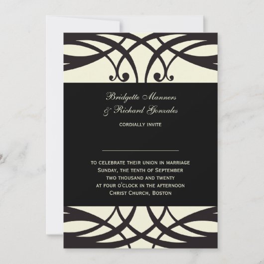 Black Cream Wedding Invitting Art Deco Kaart (Voorkant)