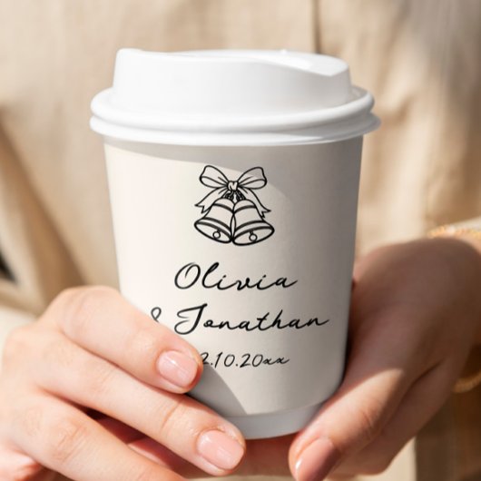 Black & Cream Whimsical Hand Getrokken Trouwkoffie Papieren Bekers