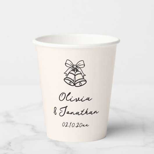 Black & Cream Whimsical Hand Getrokken Trouwkoffie Papieren Bekers (Voorkant)