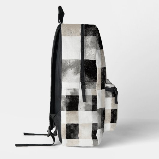Black Cream White Plaid Stripes Bedrukte Rugzak (Links)
