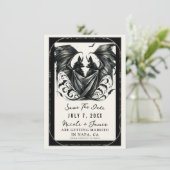 Black Cream Zilver Gothic Love Bats Save the Date Kaart (Staand voorkant)