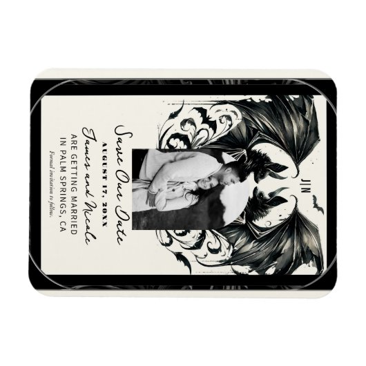 Black Cream Zilver Gothic Love Bats Save the Date Magneet (Horizontaal)