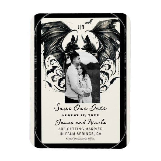 Black Cream Zilver Gothic Love Bats Save the Date Magneet (Verticaal)