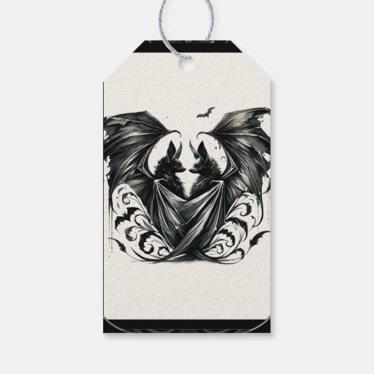 Black Cream Zilver Gothic Love Bats Wedding Cadeaulabel (Achterkant)