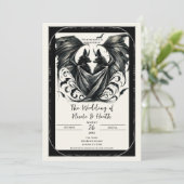 Black Cream Zilver Gothic Love Bats Wedding Kaart (Staand voorkant)