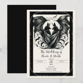 Black Cream Zilver Gothic Love Bats Wedding Kaart (Voorkant / Achterkant)
