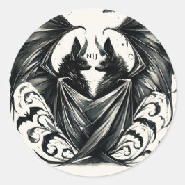 Black Cream Zilver Gothic Love Bats Wedding Ronde Sticker